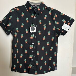 Sunrise Kingdom Black Pineapple Print button up boys Shirt. Size M 10-12 NWT’s